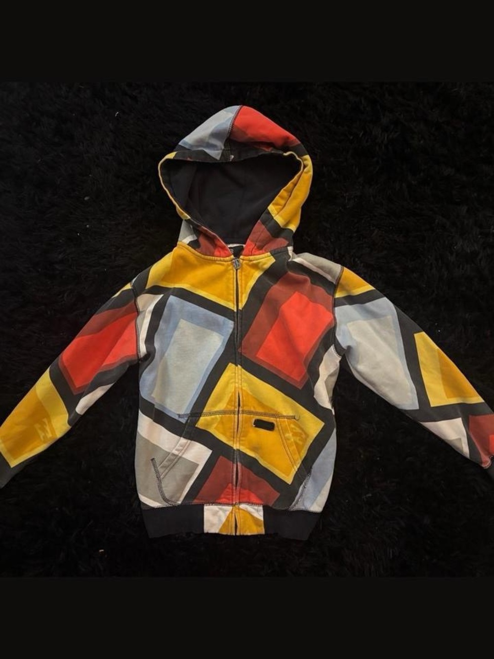 Vintage Billabong Colorblock Geometric Red Yellow & Blue Zip Hoodie